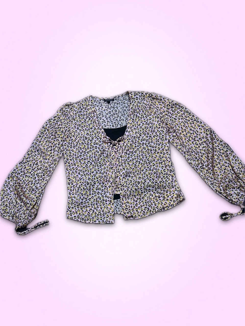 90s Y2K  Whimsigoth Yellow and Pink Cheetah Print Blouse